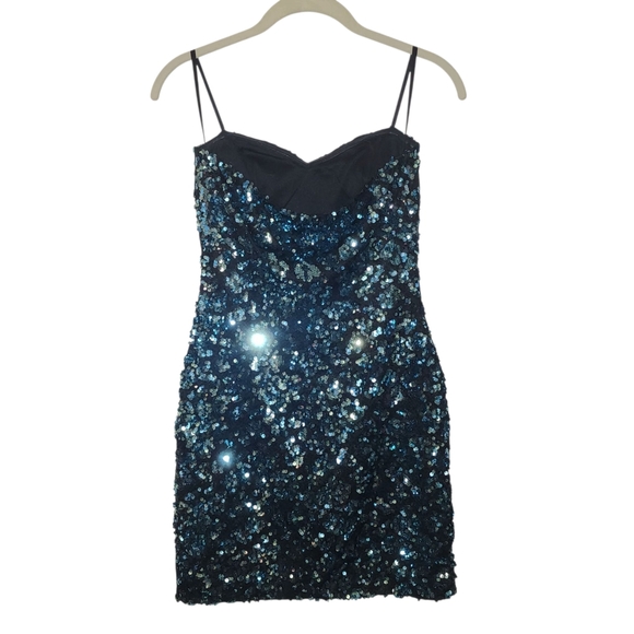 As You Wish Strapless Sequin Black/Blue Dress | Size Small - Picture 5 of 14
